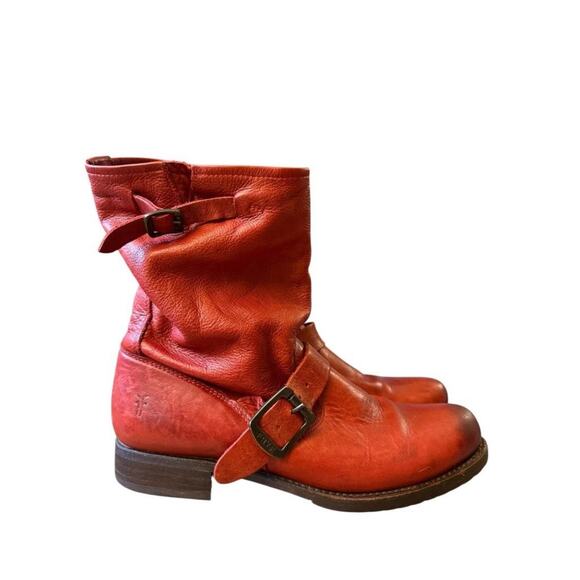 Vintage Frye Veronica Short Moto Engineer Boot Red Leather Women size 9.5 - Picture 2 of 7